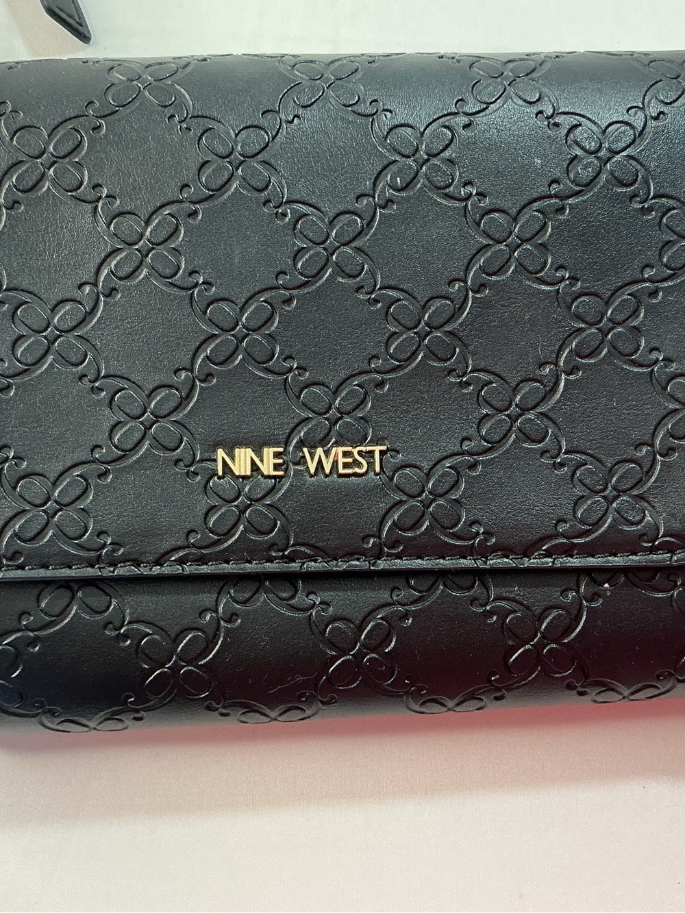 Nine West Black Embossed Logo Wallet with Gold-Tone Accent